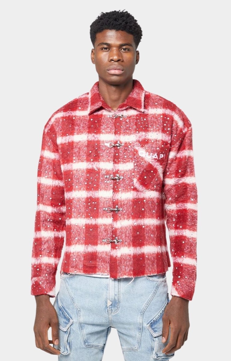 iceking着用 完売品 GUAPI FLANNEL フランネルシャツ Guapi Red Inferno Rhinestone Flannel Shirt | Luxury Streetwear