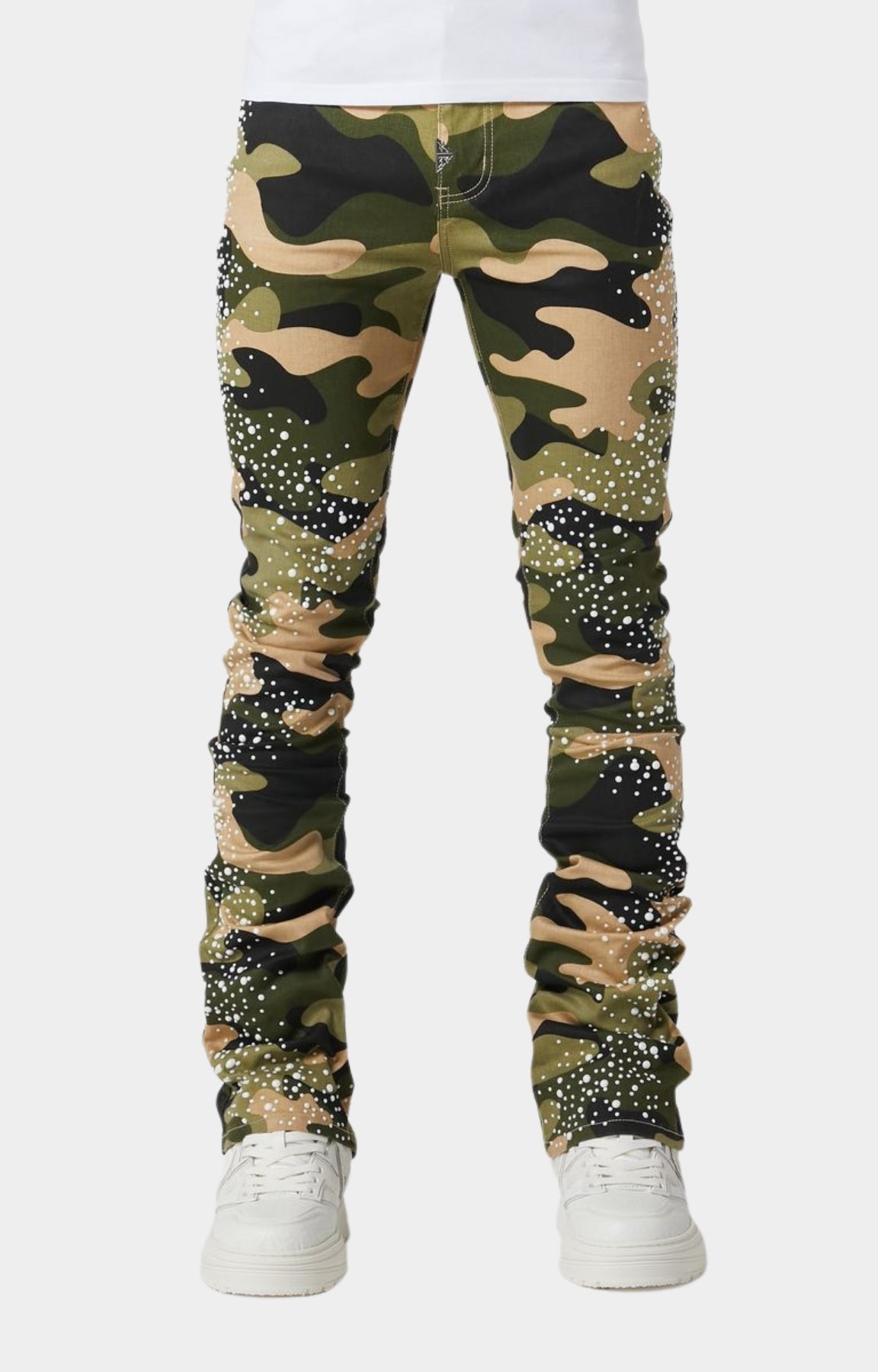 Luxury Streetwear Jeans - GUAPI Camo Pearls Stacked Denim