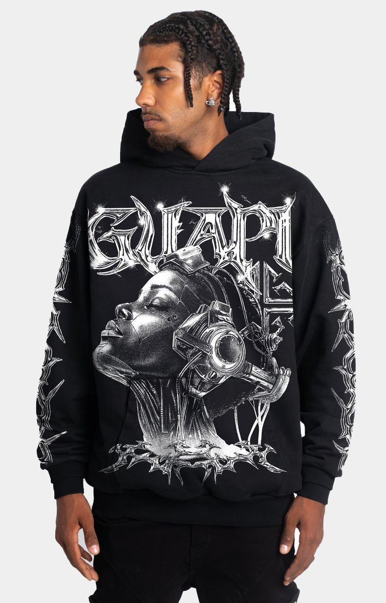 GUAPI Obsidian Black Cyborg Hoodie | Futuristic Streetwear Hoodie FW25