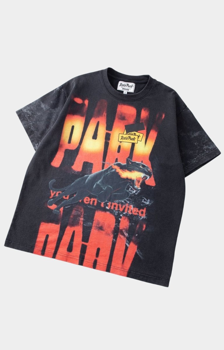Flat lay of Hyde Park Catch Me If You Can Oversized Tee in Black