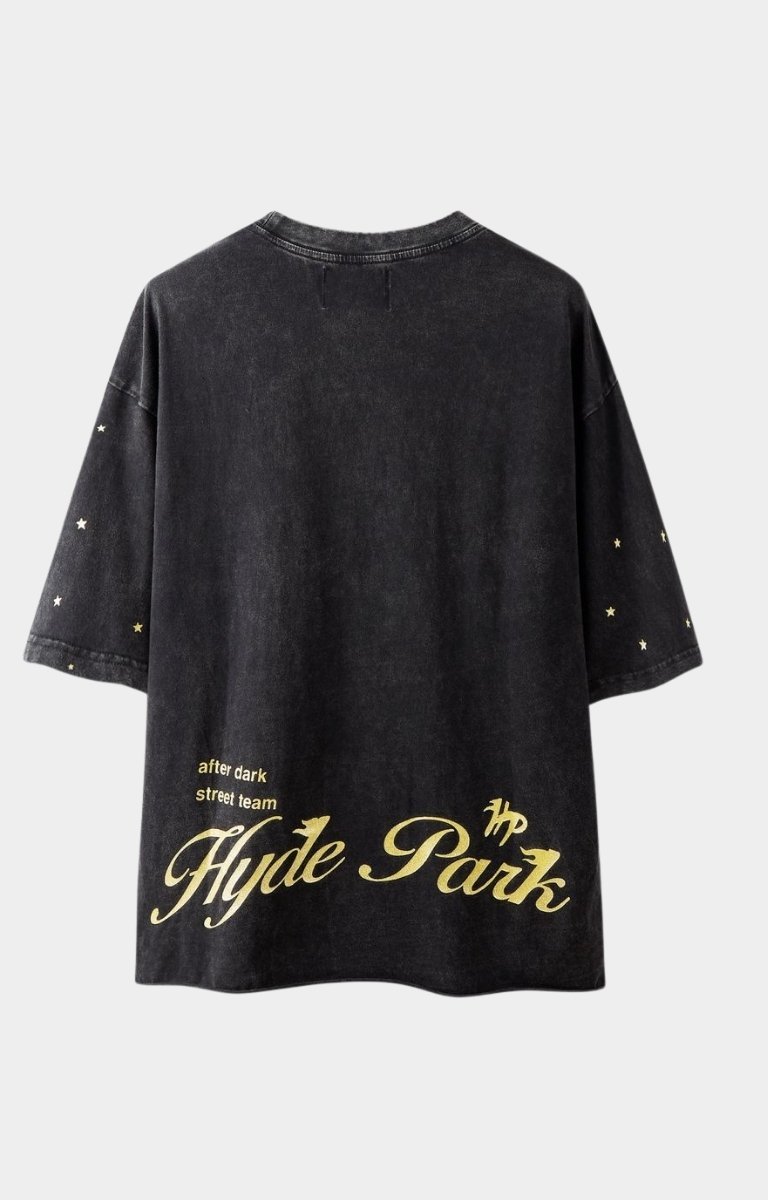 Back view of Hyde Park Dark Park black streetwear t-shirt.
