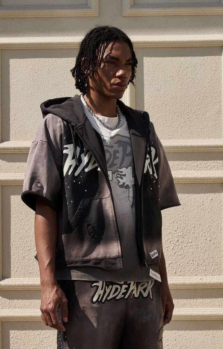 Streetwear outfit featuring Hyde Park black tribal hoodie.