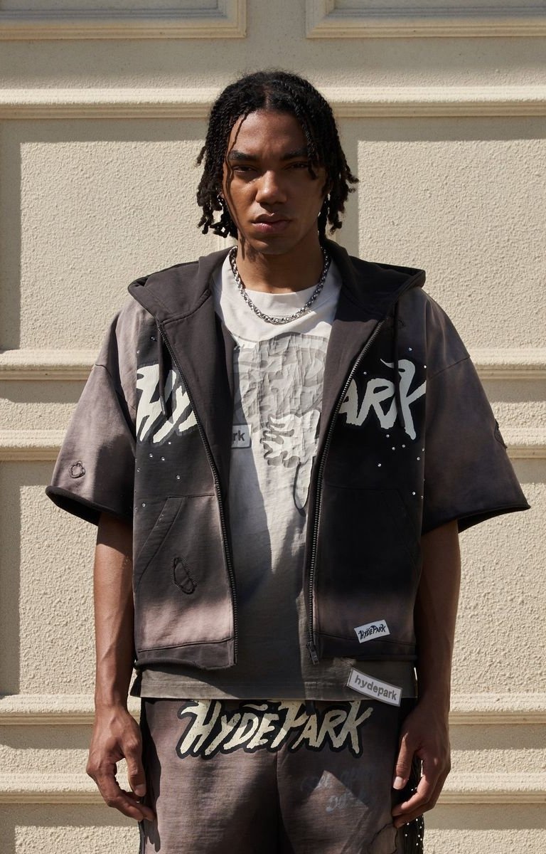 Model wearing Hyde Park Posted Up black hoodie front view.