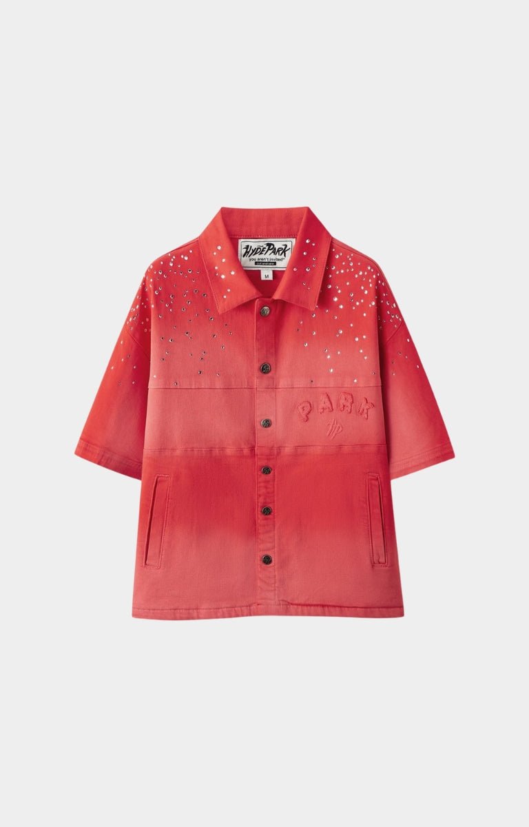 Hyde Park Studded Park Denim Work Shirt in red oversized fit.