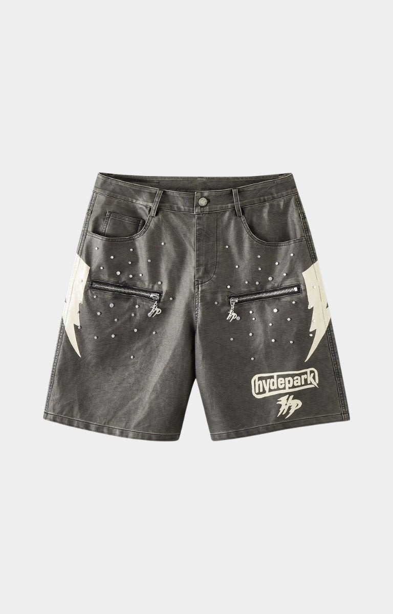 Hyde Park Studded Moto Shorts Black | Faux Leather Streetwear Shorts
