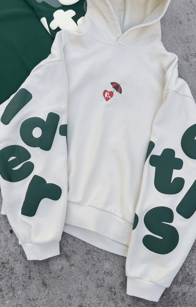 Close-up of graphic print and texture on Red Letters Main Beach Scattered Hoodie.