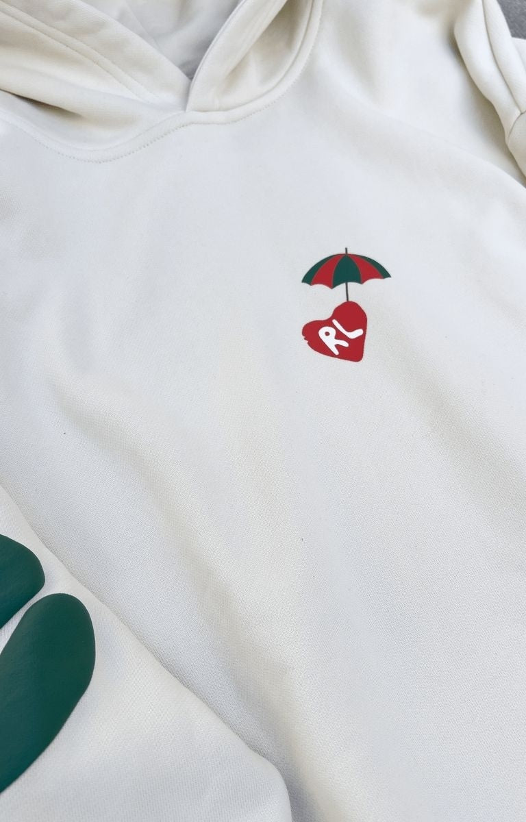 Close-up of graphic print and texture on Red Letters Main Beach Scattered Hoodie.