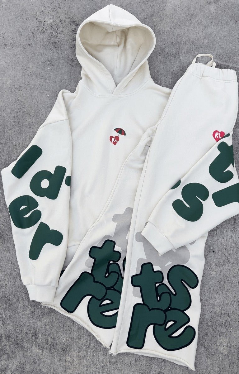 500GSM French Terry fabric texture of Red Letters Main Beach Scattered Hoodie