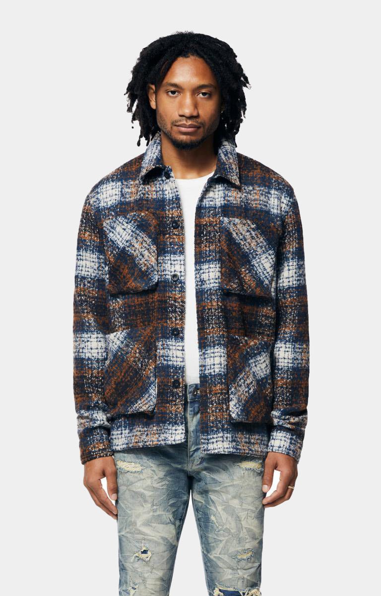 Smoke Rise Plaid Flannel Overshirt Grey | Men's Streetwear Flannel