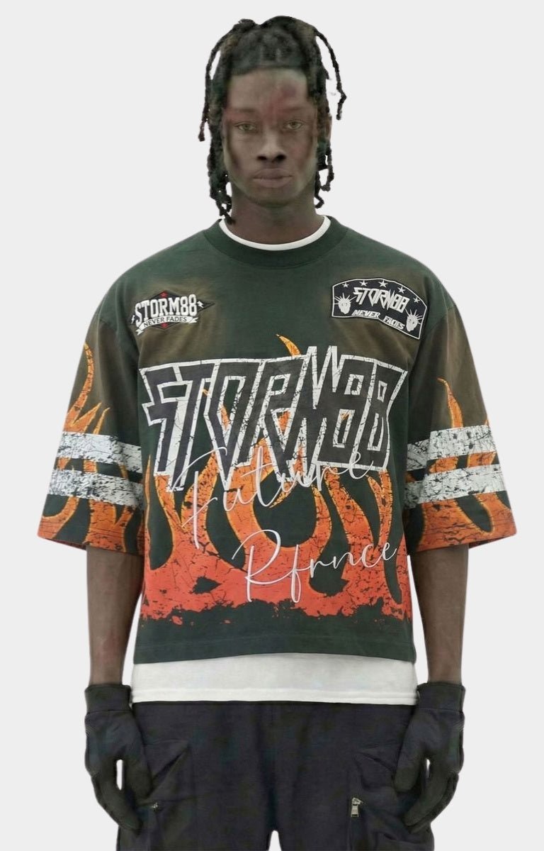 Storm88 MORI Oversized Crop Tee Dark Olive | High Street Brands Co.