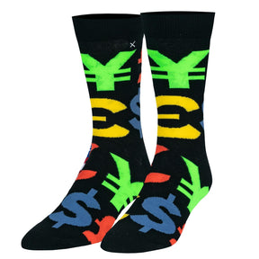 Money Symbols Multi - Mens Crew Straight Socks
