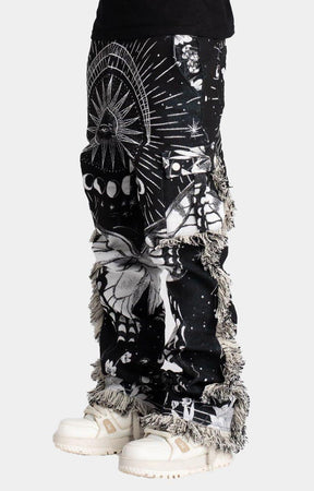 Guapi Obsidian Black Stacked Tapestry Pants