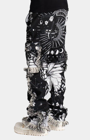 Guapi Obsidian Black Stacked Tapestry Pants