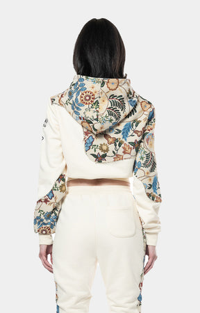 TAPESTRY ZIP UP CROP HOODIE