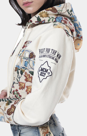 TAPESTRY ZIP UP CROP HOODIE