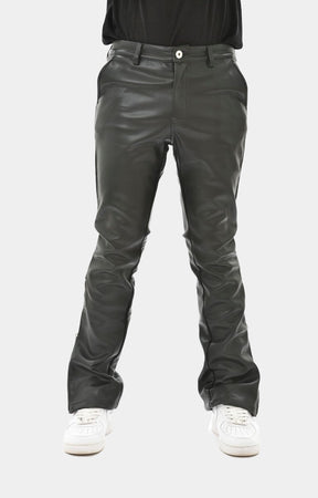 VEGAN LEATHER FLARED FIT W/SIDE ZIPPER CONTRAST DETAIL
