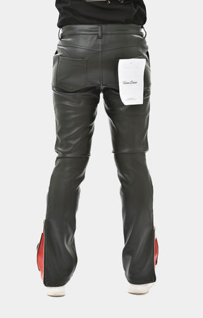 VEGAN LEATHER FLARED FIT W/SIDE ZIPPER CONTRAST DETAIL