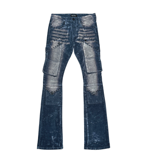 WASHED VELVET FLARE DENIM WITH STONES DETAILS