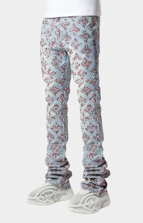 Guapi Aqua Blue Embellished Stacked Denim V3