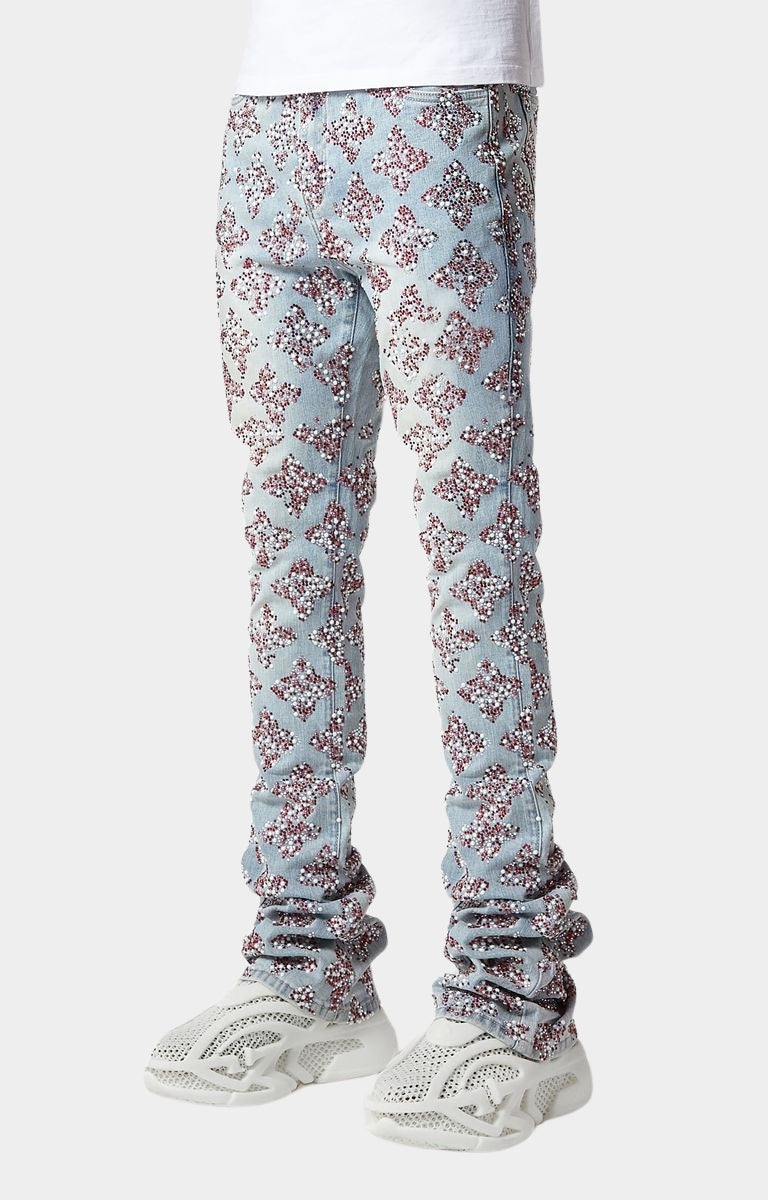Guapi Aqua Blue Embellished Stacked Denim V3