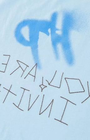 Stencil heart blue streetwear t-shirt for men and women with over spray.