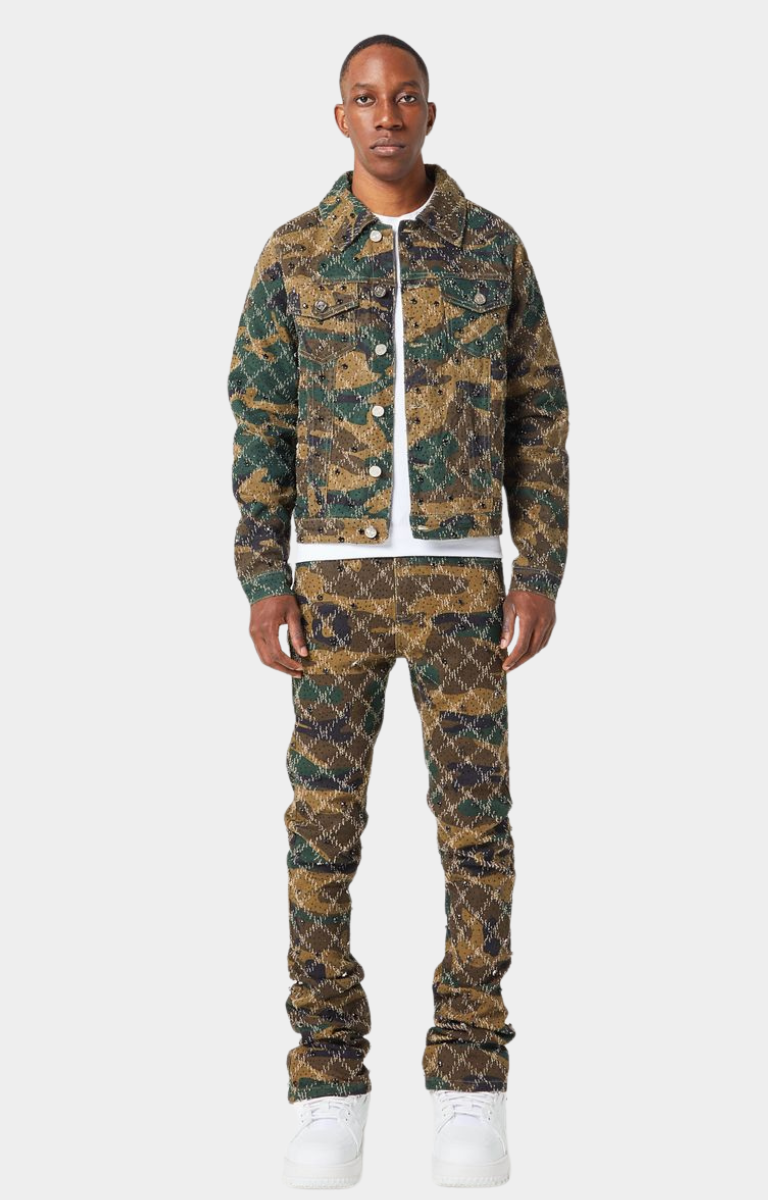Guapi Camo Embellished Denim Jacket