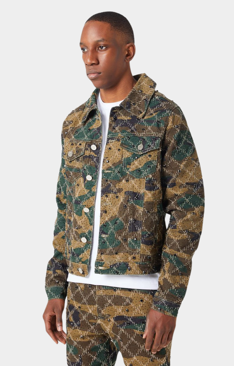 Guapi Camo Embellished Denim Jacket