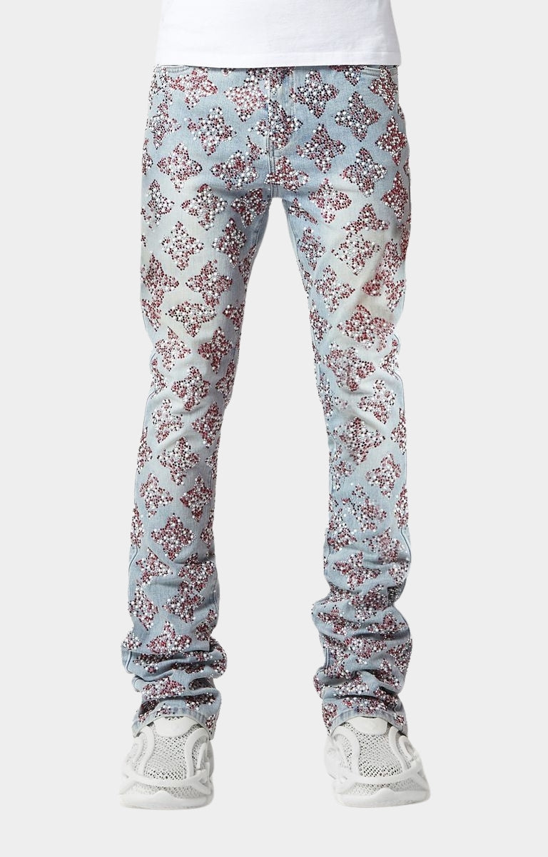 Guapi Aqua Blue Embellished Stacked Denim V3