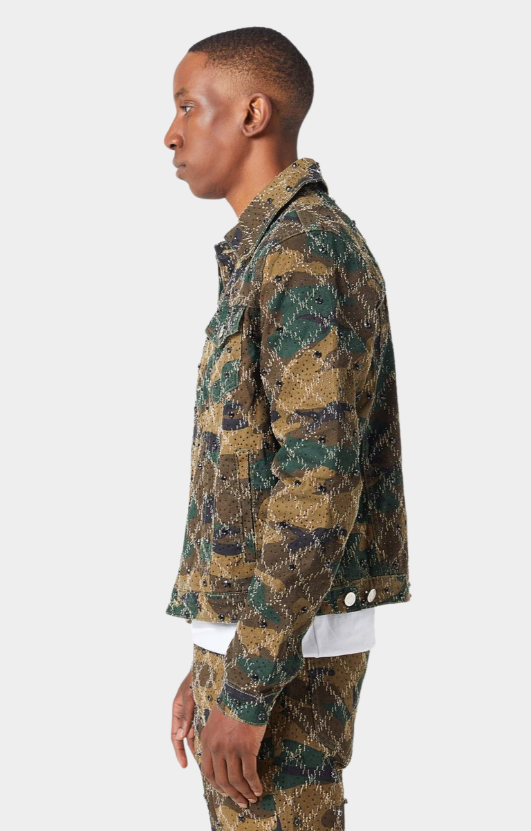 Guapi Camo Embellished Denim Jacket