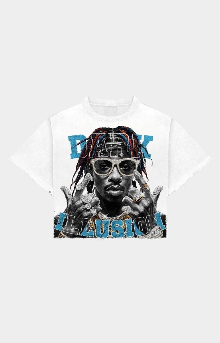 Dark Illusions Hustler Graphic Cropped T-Shirt - White