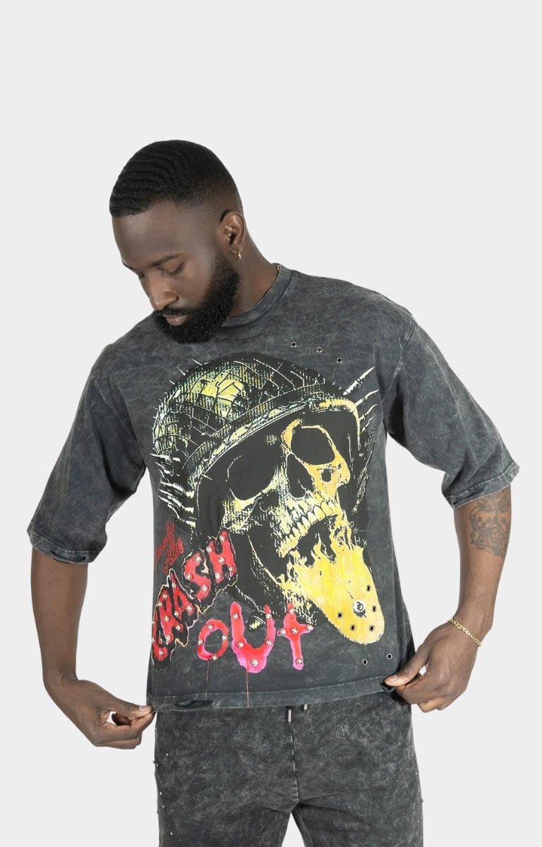 Frost Crash Out Cropped Tee - Rhinestone Gray