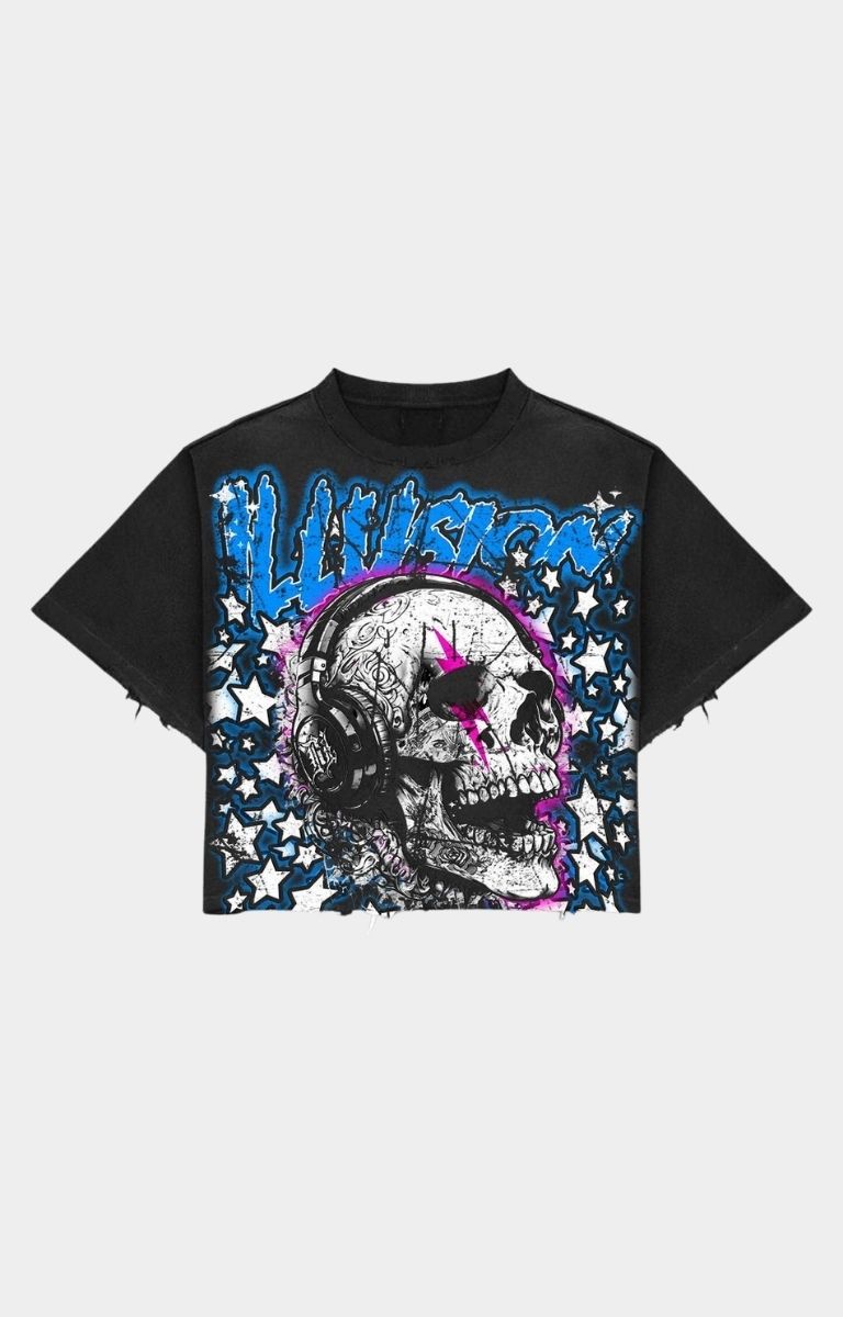 SKULL WAVE OVERSIZED CROP TEE