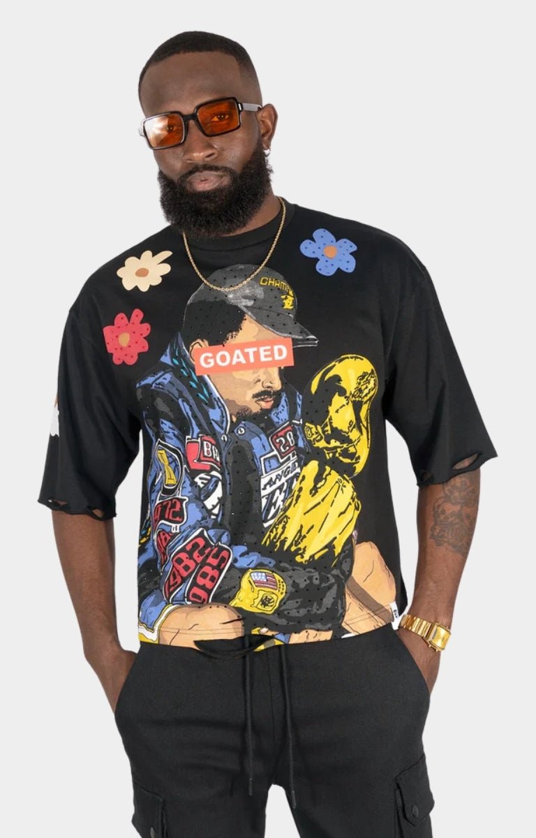 Frost Crop KB Goated Oversized Tee - Rhinestone Black