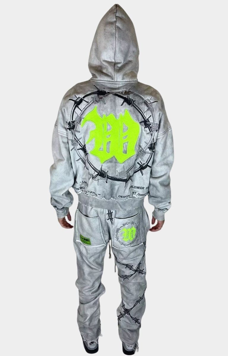 Back view showing embroidery and custom detailing