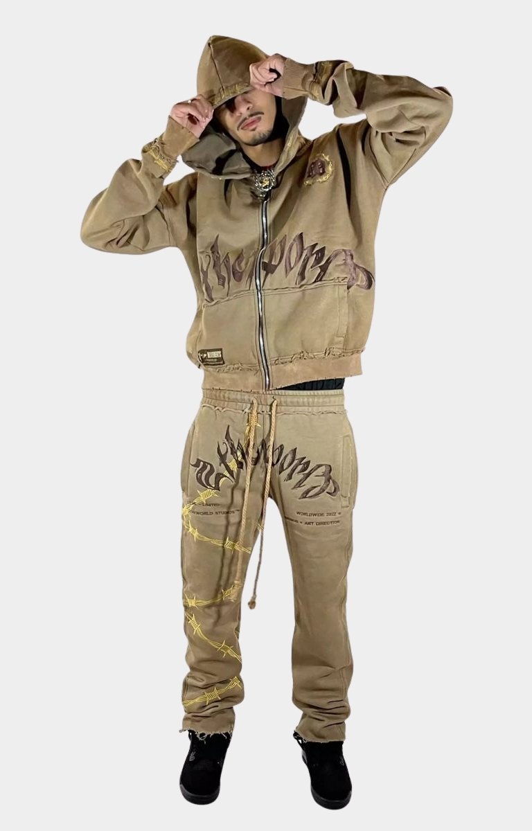 Front view of 2THEWORLD Desert Sweatsuit in Italian cotton