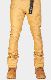 WAXED FLARE PANTS WITH PU PATCHES