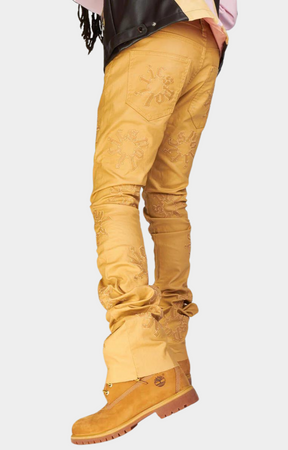 WAXED FLARE PANTS WITH PU PATCHES