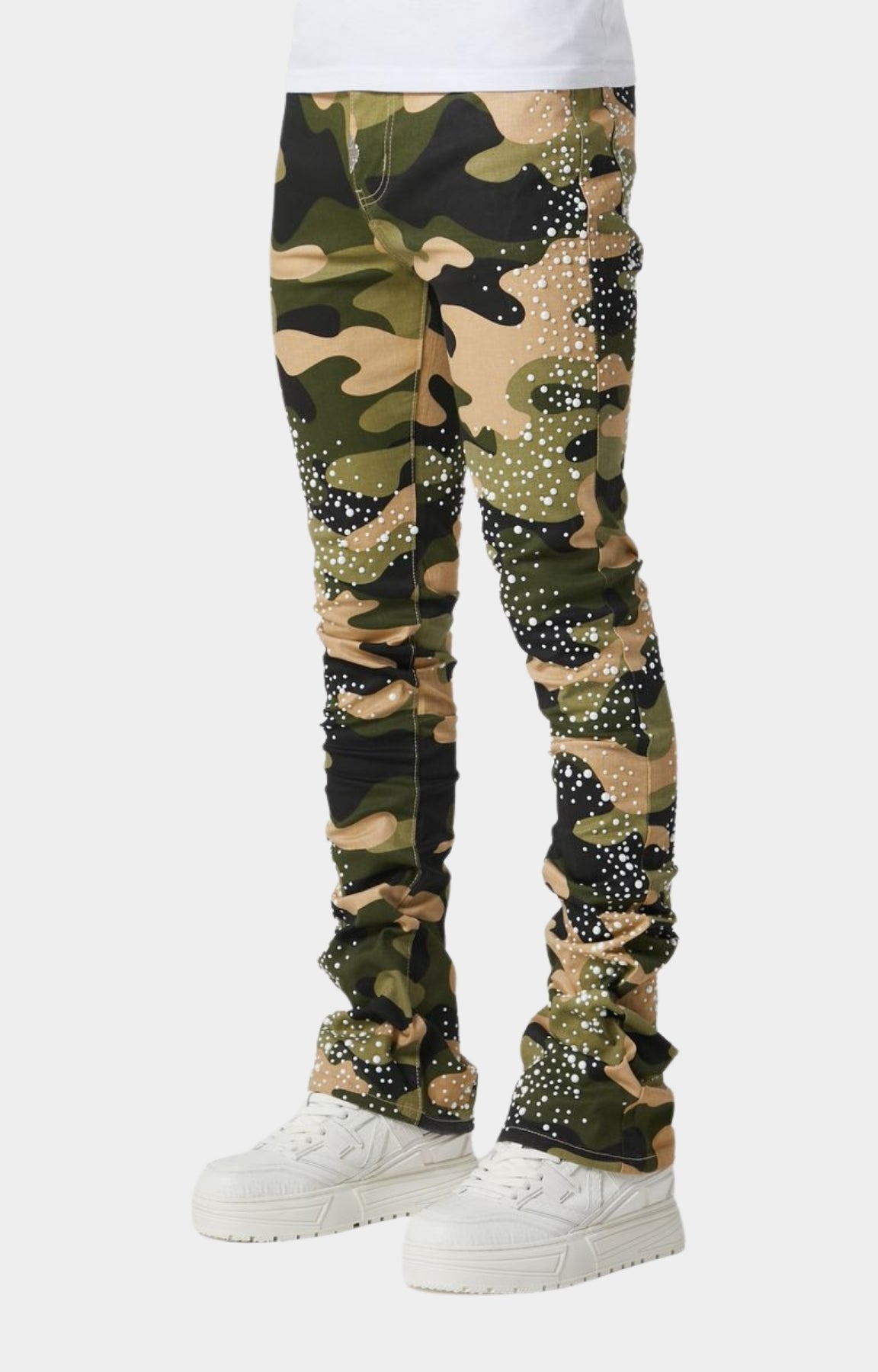 Guapi Camo Pearls Embellished Denim