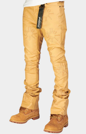 WAXED FLARE PANTS WITH PU PATCHES