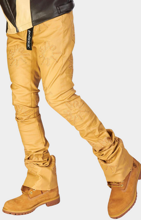 WAXED FLARE PANTS WITH PU PATCHES