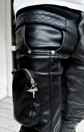 Guapi Obsidian Black Cargo Leather Pant