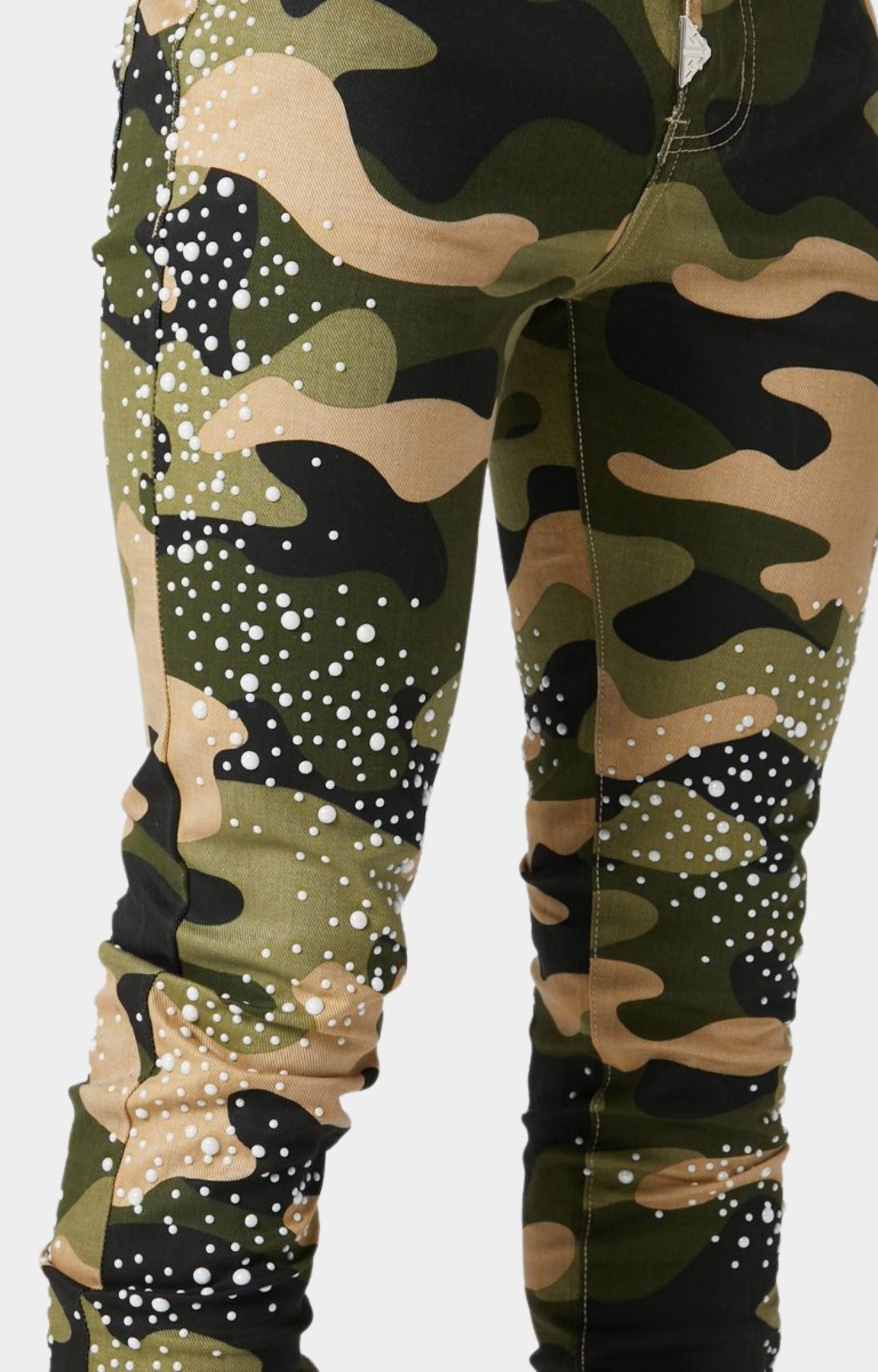 Guapi Camo Pearls Embellished Denim