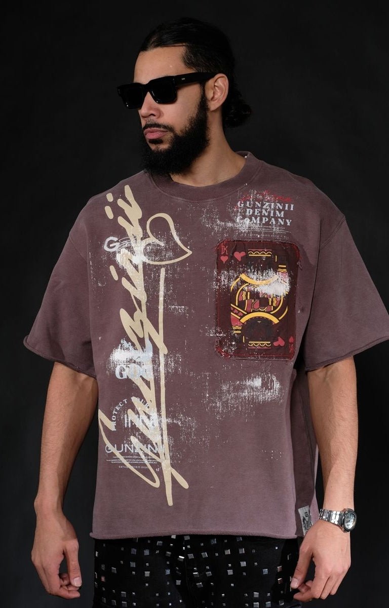 Gunzinii Mens King Heart Oversized T-Shirt - Brown