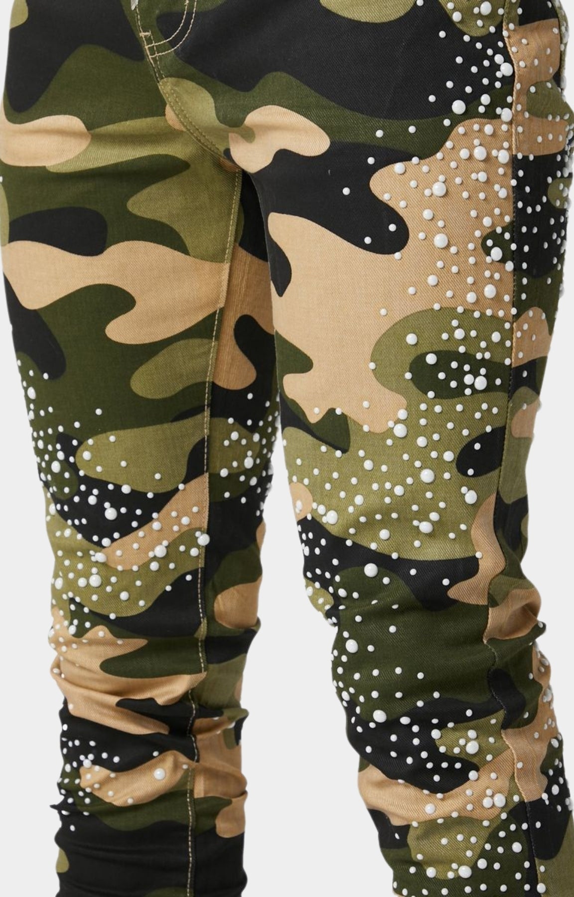 Guapi Camo Pearls Embellished Denim