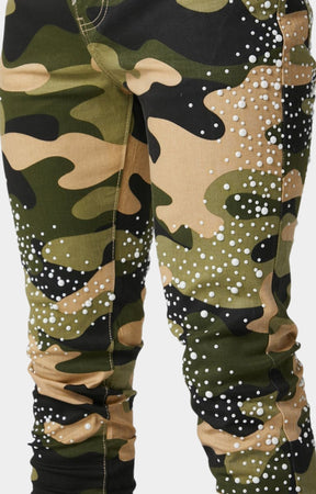 Guapi Camo Pearls Embellished Denim