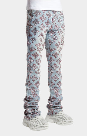 Guapi Aqua Blue Embellished Stacked Denim V3
