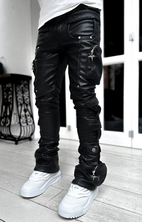 Guapi Obsidian Black Cargo Leather Pant