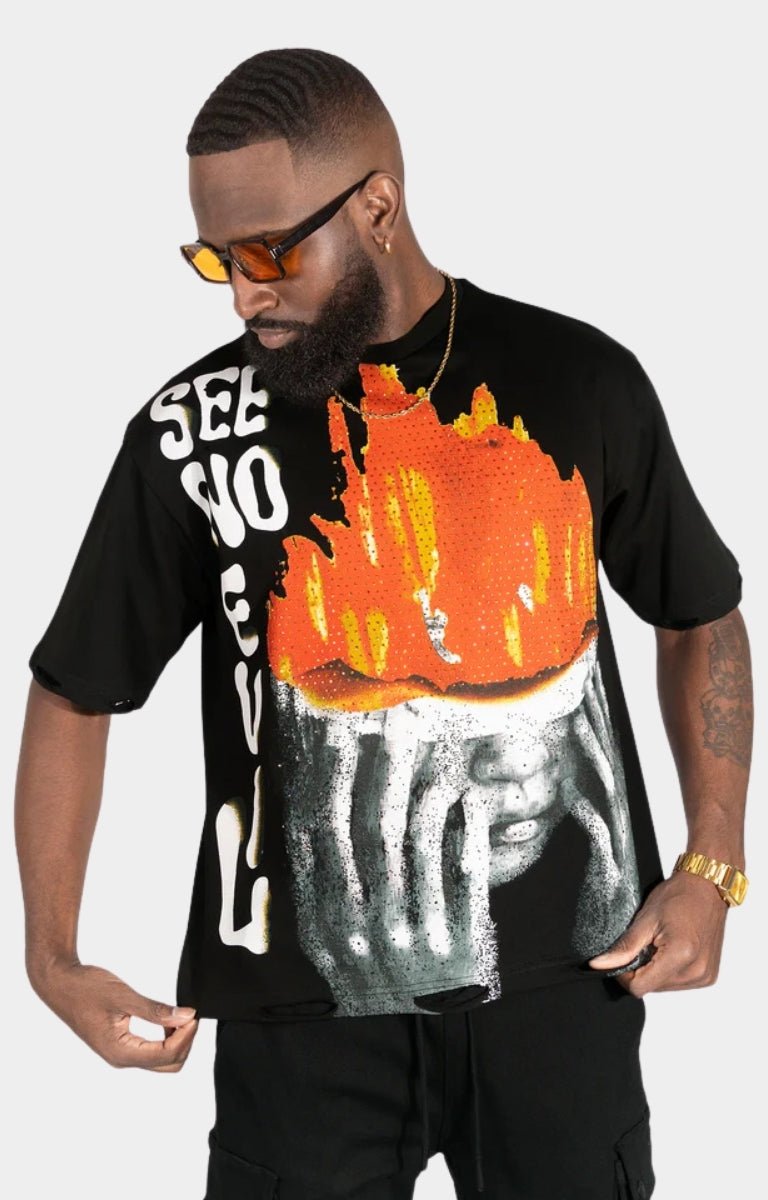 Frost See No Evil Oversized Tee - Black/Orange