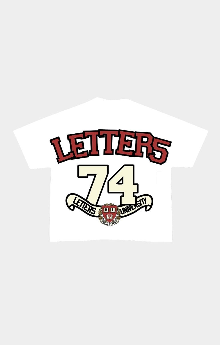 Red Letters - Drop Shoulder - Uni Tee - White - High Street Brands Co.