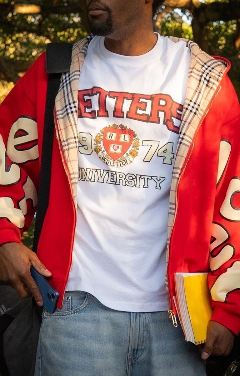 Red Letters - Drop Shoulder - Uni Tee - White - High Street Brands Co.